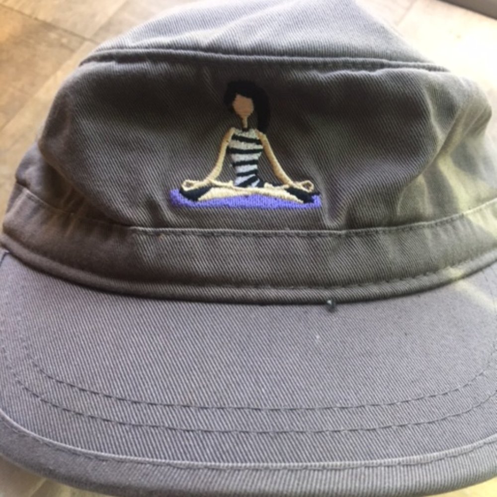 Gray Military Cap with Yoga Girl Embroidery